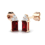 Emerald Cut Ruby Diamond Stud Earrings with Diamond Accent in 10K/14K gold and platinum with certified lab-grown or natural diamonds