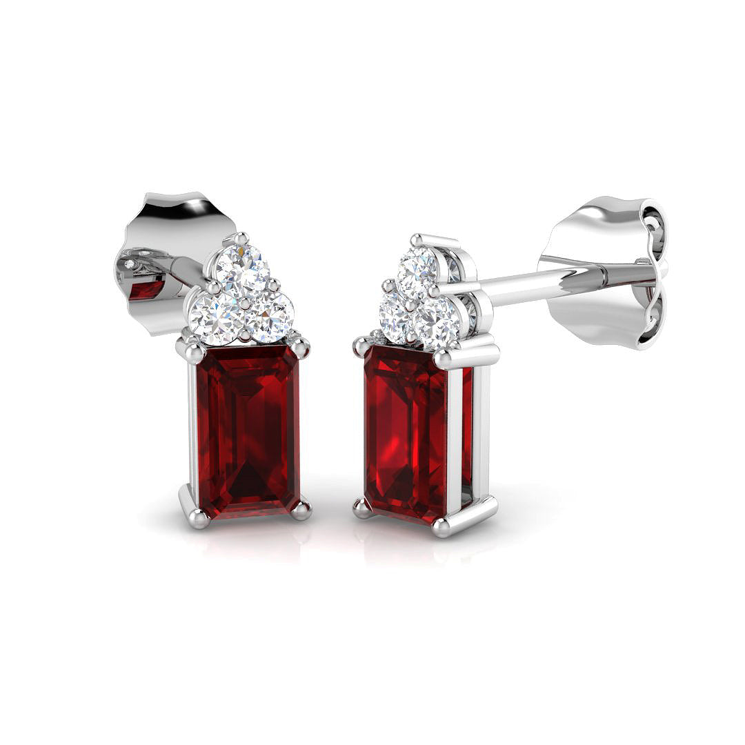 Emerald Cut Ruby Diamond Stud Earrings with Diamond Accent in 10K/14K gold and platinum with certified lab-grown or natural diamonds