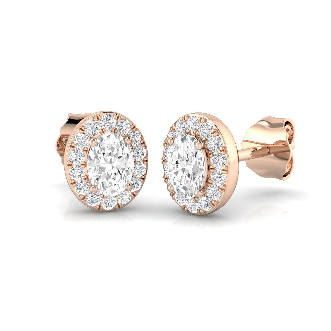 Halo Stud Earrings - 0.50 Carat Dotty Oval Cut Diamond Solitaire in 10K/14K gold and platinum with certified lab-grown or natural diamonds