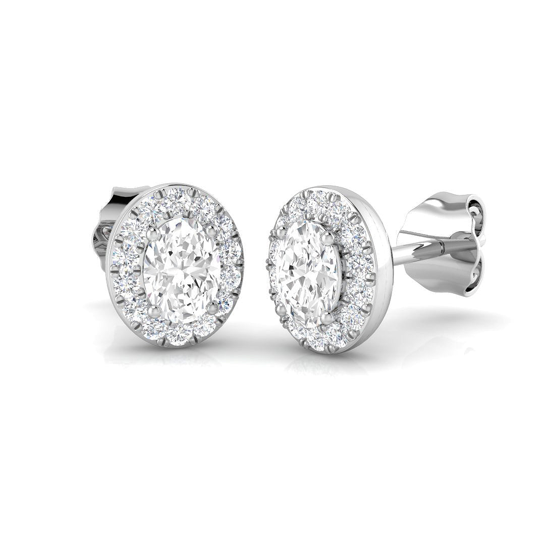 Halo Stud Earrings - 0.50 Carat Dotty Oval Cut Diamond Solitaire in 10K/14K gold and platinum with certified lab-grown or natural diamonds