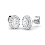 Halo Stud Earrings - 0.50 Carat Dotty Oval Cut Diamond Solitaire in 10K/14K gold and platinum with certified lab-grown or natural diamonds