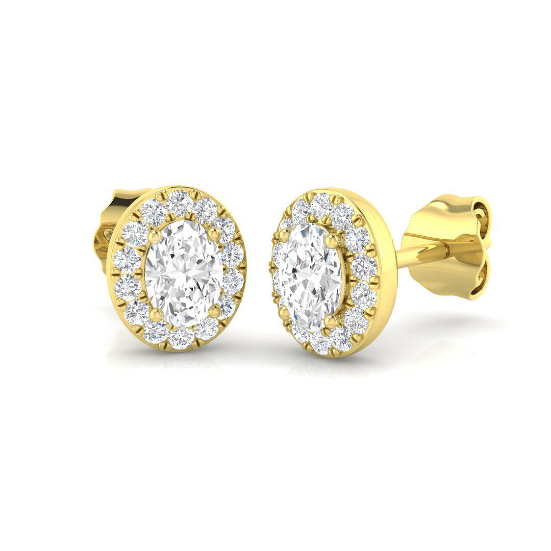 Halo Stud Earrings - 0.50 Carat Dotty Oval Cut Diamond Solitaire in 10K/14K gold and platinum with certified lab-grown or natural diamonds