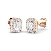 Halo Stud Earrings - 0.50 Carat Gigi Emerald Cut Art Deco Border in 10K/14K gold and platinum with certified lab-grown or natural diamonds