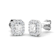 Halo Stud Earrings - 0.50 Carat Gigi Emerald Cut Art Deco Border in 10K/14K gold and platinum with certified lab-grown or natural diamonds