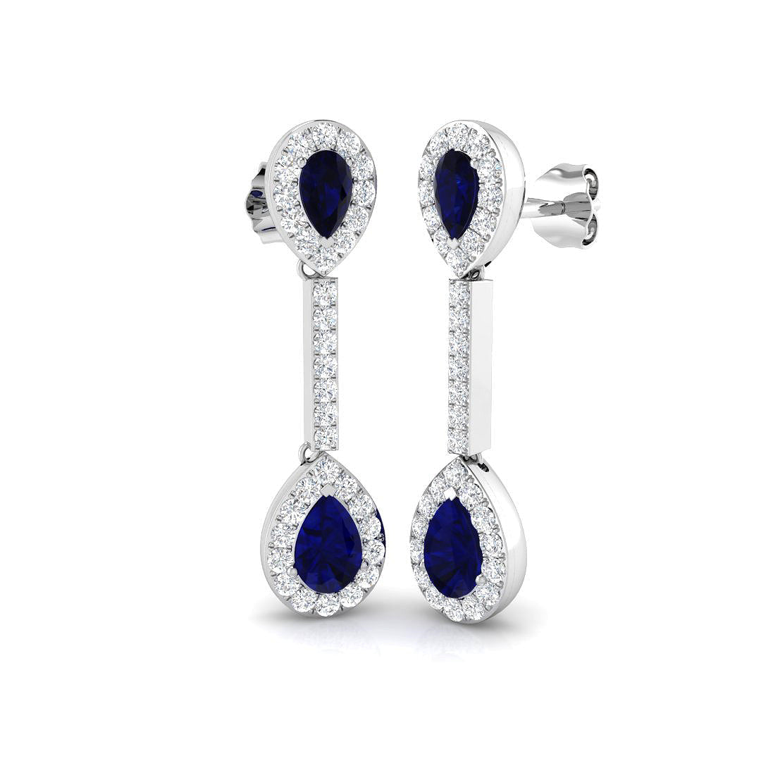 Blue Sapphire Drop Earrings with Pave Diamonds - Luxury Jewellery in 10K/14K gold and platinum with certified lab-grown or natural diamonds