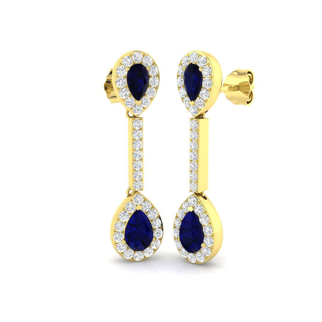 Blue Sapphire Drop Earrings with Pave Diamonds - Luxury Jewellery in 10K/14K gold and platinum with certified lab-grown or natural diamonds