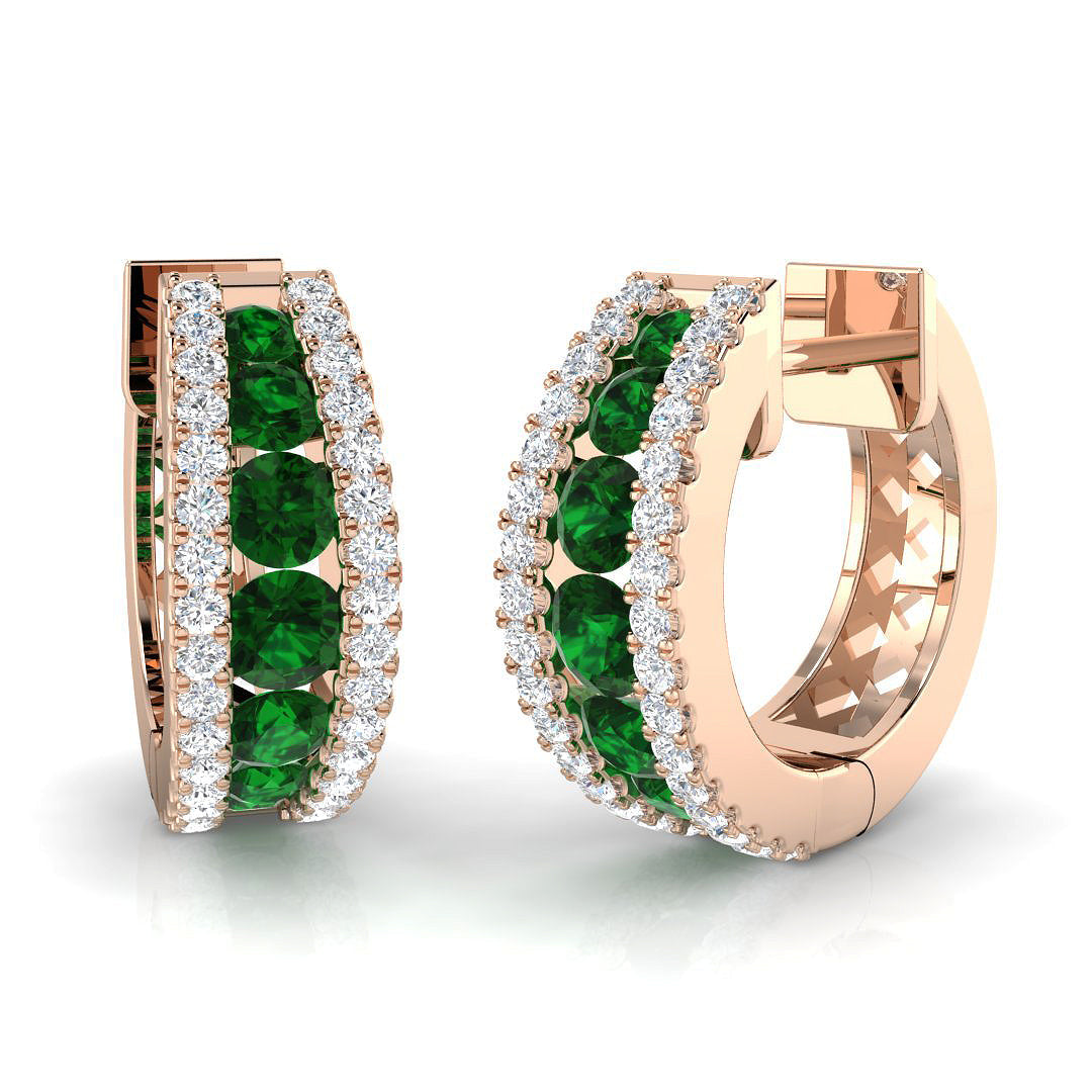 Luxury 1.25 Ct to 1.5 Ct Emerald Diamond Hoop Earrings in 10K/14K gold and platinum with certified lab-grown or natural diamonds