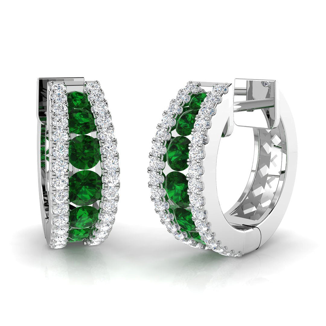 Luxury 1.25 Ct to 1.5 Ct Emerald Diamond Hoop Earrings in 10K/14K gold and platinum with certified lab-grown or natural diamonds