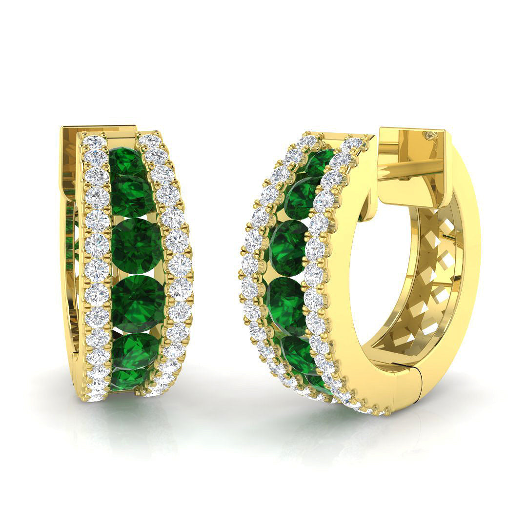 Luxury 1.25 Ct to 1.5 Ct Emerald Diamond Hoop Earrings in 10K/14K gold and platinum with certified lab-grown or natural diamonds