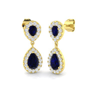 Pear Shaped Halo Dangle Earrings in 10K/14K gold and platinum with certified lab-grown or natural diamonds