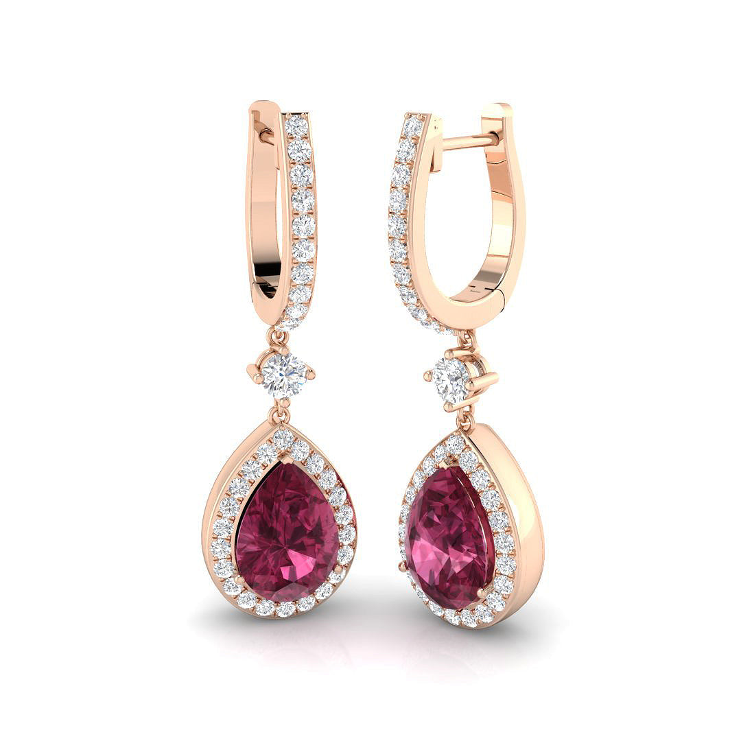 4.5 Ct Pink Pear Diamond Hoop Earrings in 10K/14K gold and platinum with certified lab-grown or natural diamonds