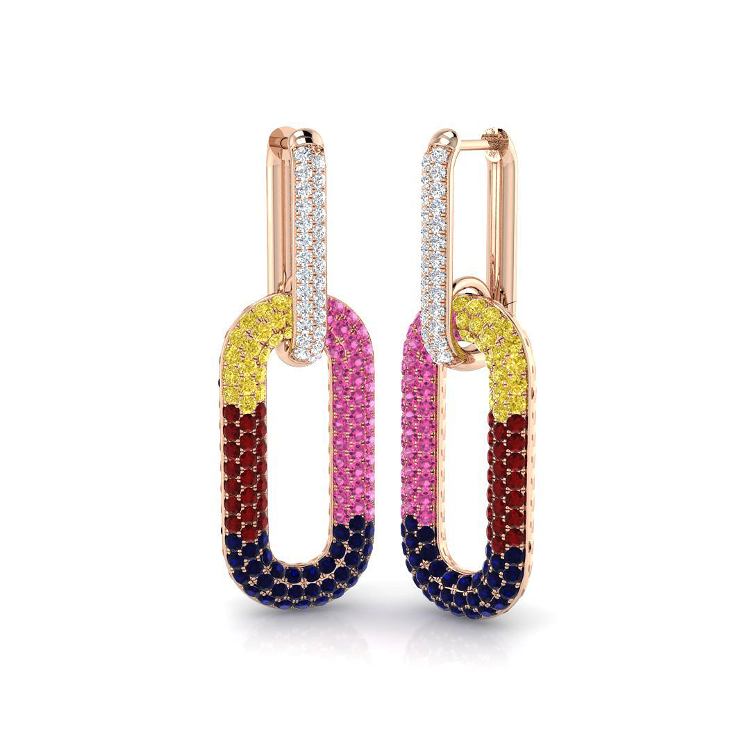 Luxury 3.5 Ct Multi-Gemstone Hoop Earrings in 10K/14K gold and platinum with certified lab-grown or natural diamonds
