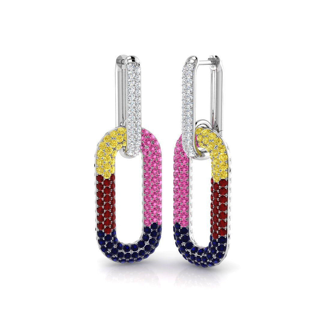 Luxury 3.5 Ct Multi-Gemstone Hoop Earrings in 10K/14K gold and platinum with certified lab-grown or natural diamonds