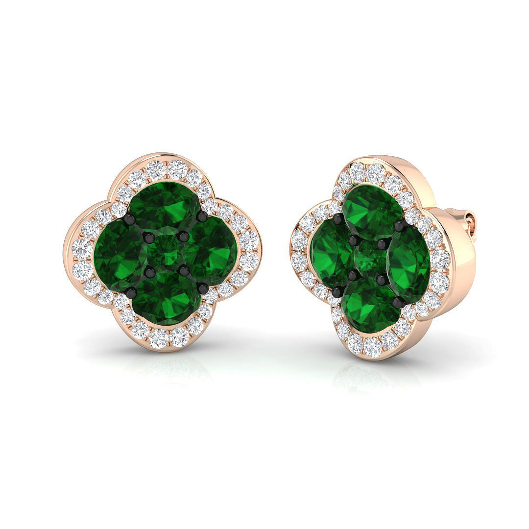 Emerald Diamond Clover Earrings in 10K/14K gold and platinum with certified lab-grown or natural diamonds