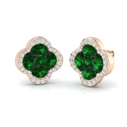 Emerald Diamond Clover Earrings in 10K/14K gold and platinum with certified lab-grown or natural diamonds