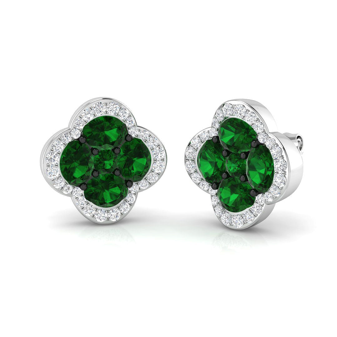 Emerald Diamond Clover Earrings in 10K/14K gold and platinum with certified lab-grown or natural diamonds