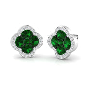 Emerald Diamond Clover Earrings in 10K/14K gold and platinum with certified lab-grown or natural diamonds