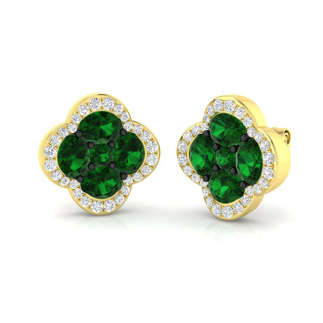 Emerald Diamond Clover Earrings in 10K/14K gold and platinum with certified lab-grown or natural diamonds