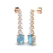 Oval Cut Aquamarine Graduate Diamond Drop Earrings - Three Prong Set in 10K/14K gold and platinum with certified lab-grown or natural diamonds