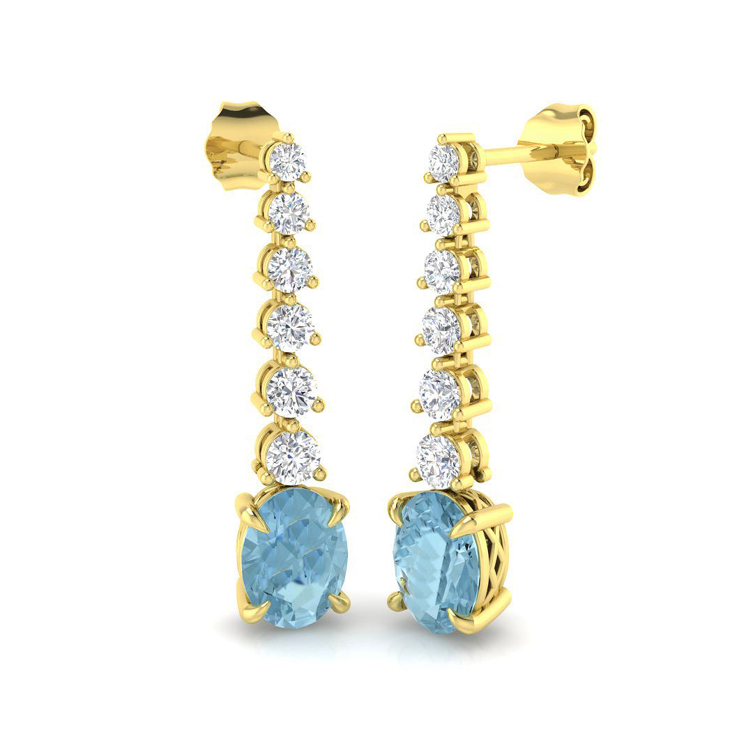 Oval Cut Aquamarine Graduate Diamond Drop Earrings - Three Prong Set in 10K/14K gold and platinum with certified lab-grown or natural diamonds