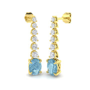 Oval Cut Aquamarine Graduate Diamond Drop Earrings - Three Prong Set in 10K/14K gold and platinum with certified lab-grown or natural diamonds