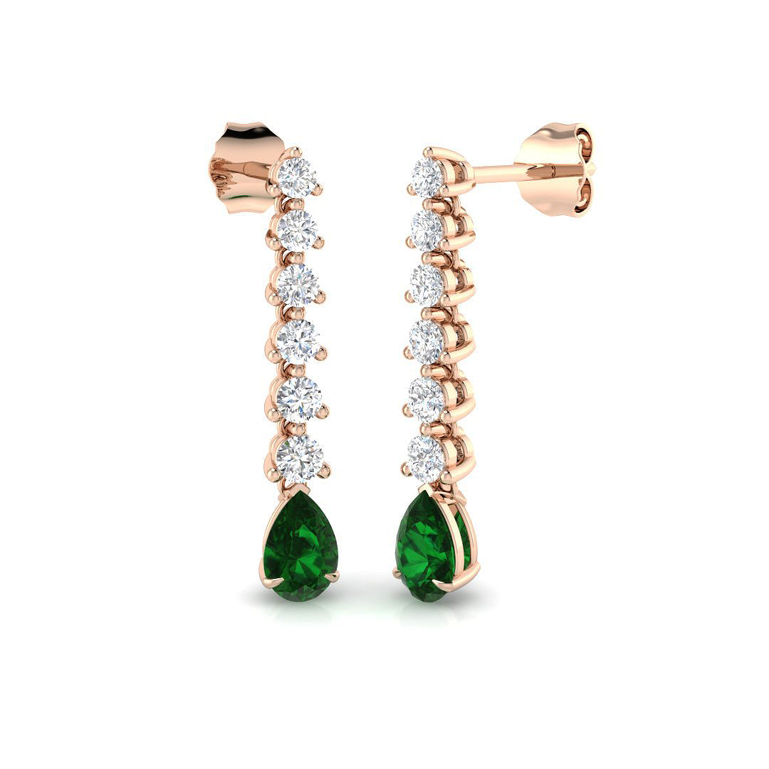 Pear Shape Emerald Drop Earrings with Liner Diamond Accents in 10K/14K gold and platinum with certified lab-grown or natural diamonds