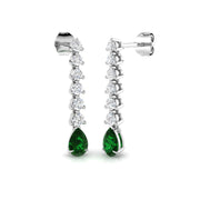 Pear Shape Emerald Drop Earrings with Liner Diamond Accents in 10K/14K gold and platinum with certified lab-grown or natural diamonds