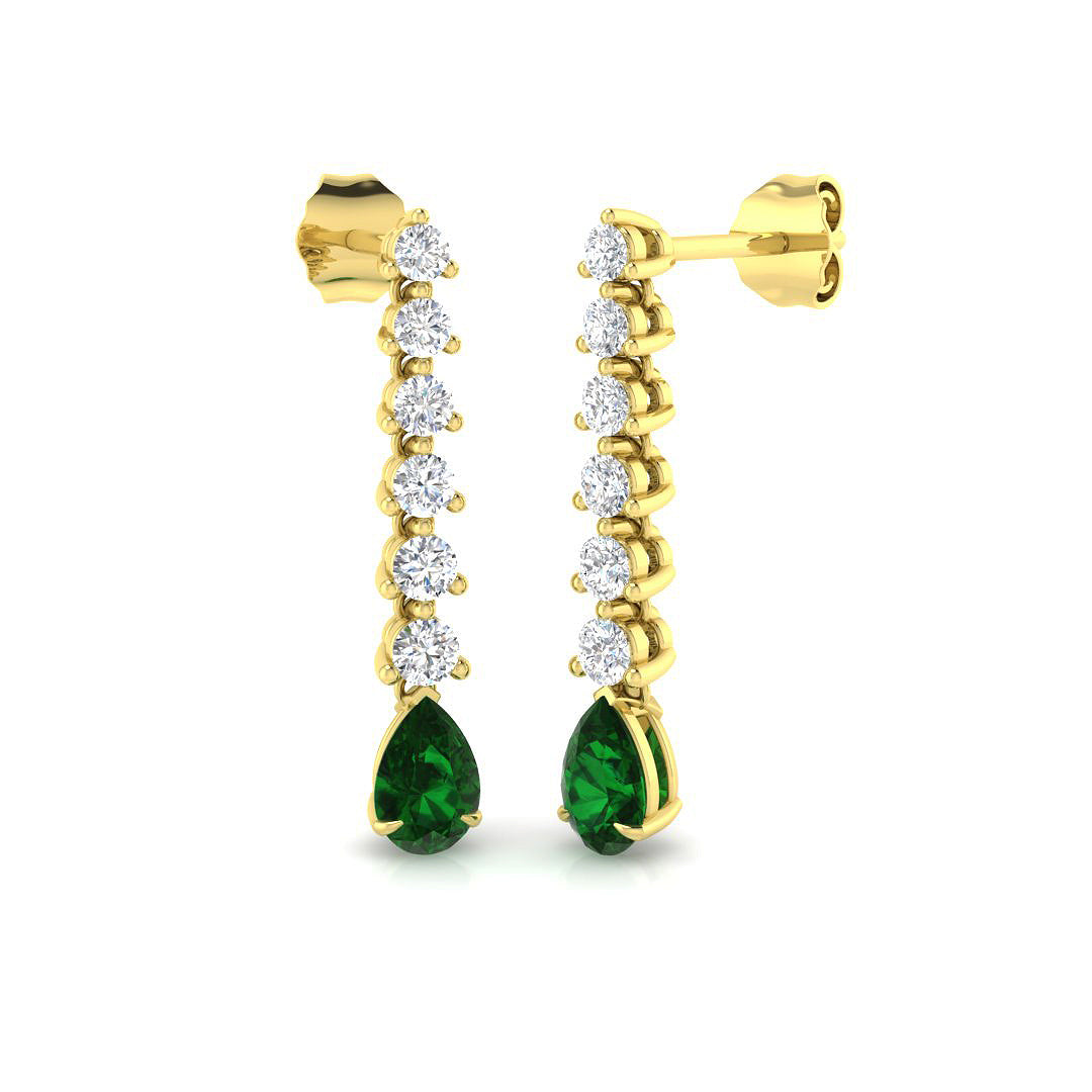 Pear Shape Emerald Drop Earrings with Liner Diamond Accents in 10K/14K gold and platinum with certified lab-grown or natural diamonds