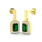 Green Emerald Halo Drop Earrings in 10K/14K gold and platinum with certified lab-grown or natural diamonds