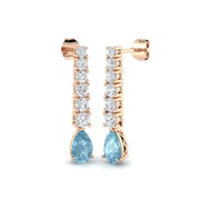Teardrop Aquamarine Diamond Drop Earrings with Liner Diamonds in 10K/14K gold and platinum with certified lab-grown or natural diamonds