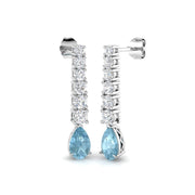 Teardrop Aquamarine Diamond Drop Earrings with Liner Diamonds in 10K/14K gold and platinum with certified lab-grown or natural diamonds