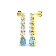 Teardrop Aquamarine Diamond Drop Earrings with Liner Diamonds in 10K/14K gold and platinum with certified lab-grown or natural diamonds