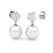 Bezel Set Diamond Pearl Drop Earrings - Luxurious Designer Jewelry in 10K/14K gold and platinum with certified lab-grown or natural diamonds