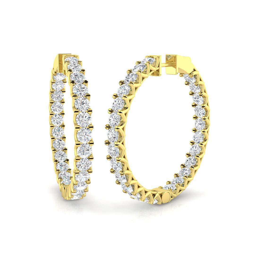 9.5 Ct Round Diamond Hoop Earrings in 10K/14K gold and platinum with certified lab-grown or natural diamonds