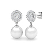 Pearl Halo Diamond Drop Earrings - Cluster Pave Diamonds - UK Made in 10K/14K gold and platinum with certified lab-grown or natural diamonds
