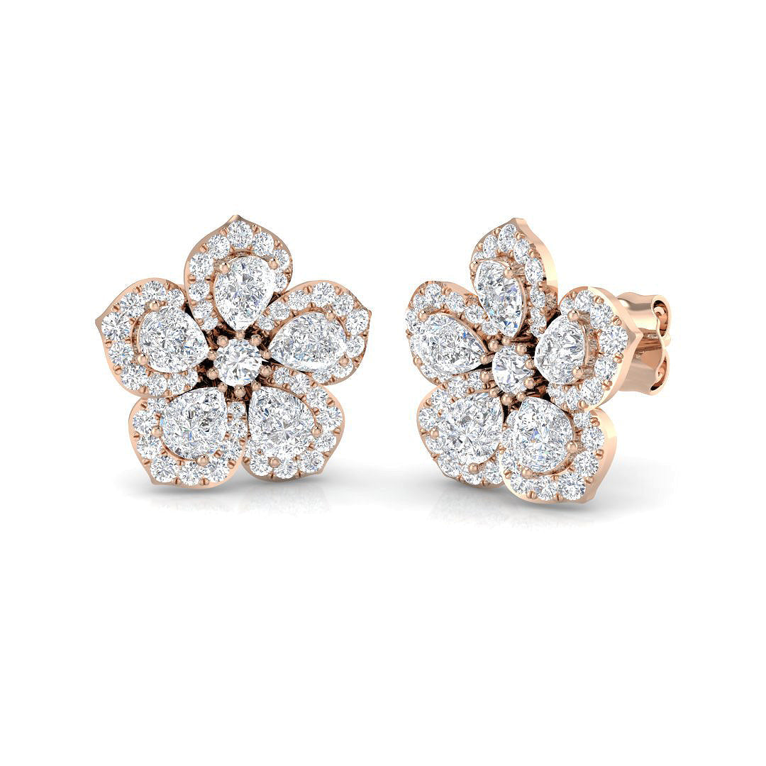 2.0 Carat Pear Cut Diamond Flower Stud Earrings in in 10K/14K gold and platinum with certified lab-grown or natural diamonds