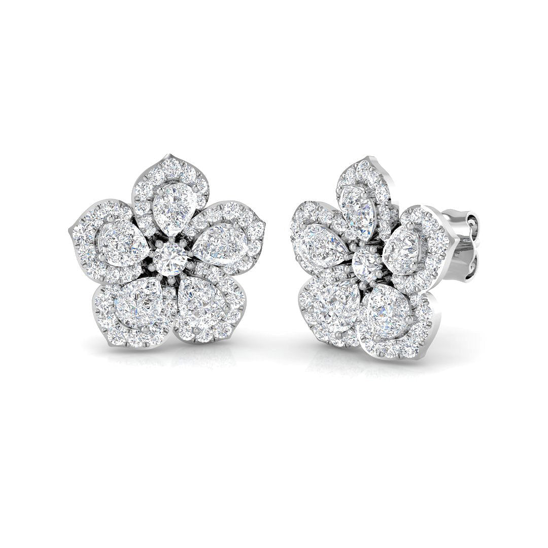 2.0 Carat Pear Cut Diamond Flower Stud Earrings in in 10K/14K gold and platinum with certified lab-grown or natural diamonds