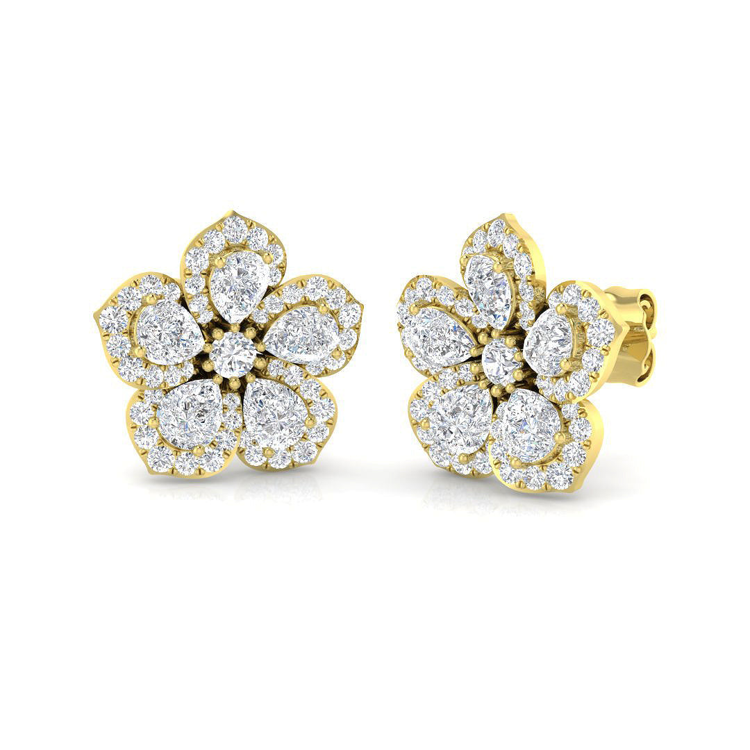 2.0 Carat Pear Cut Diamond Flower Stud Earrings in in 10K/14K gold and platinum with certified lab-grown or natural diamonds