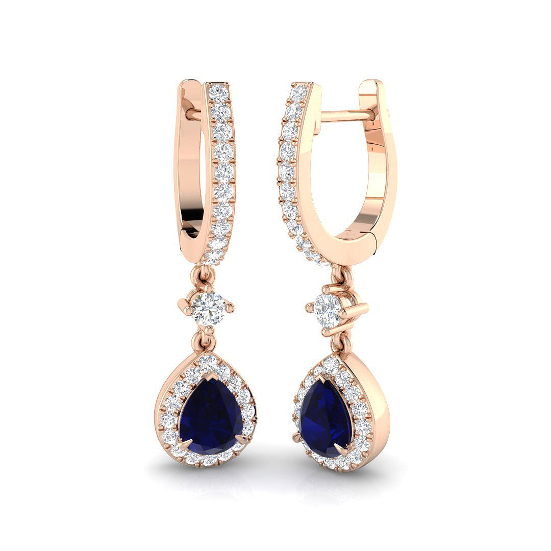 1.25 Ct Blue Sapphire Diamond Hoop Earrings in 10K/14K gold and platinum with certified lab-grown or natural diamonds