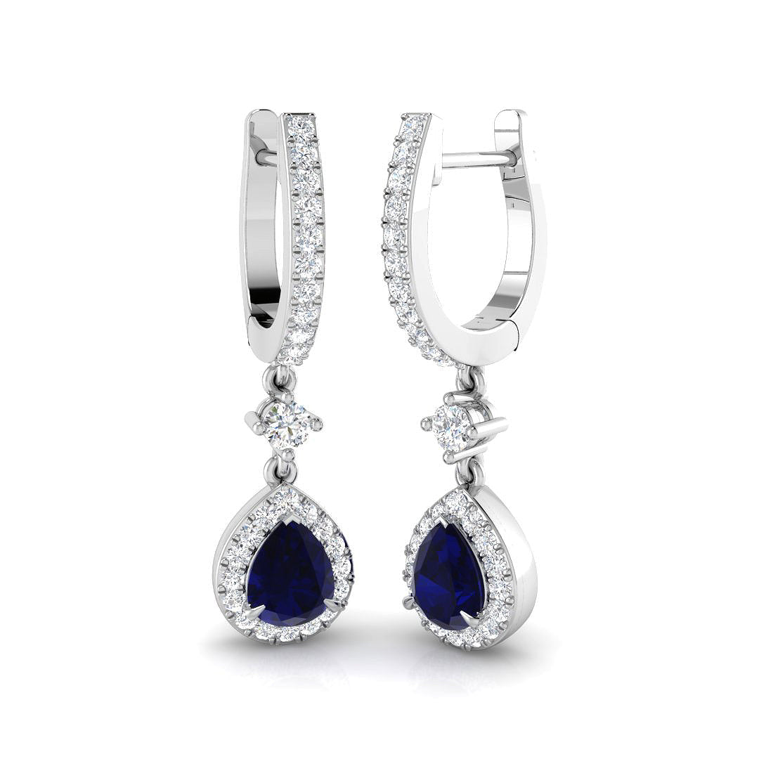 1.25 Ct Blue Sapphire Diamond Hoop Earrings in 10K/14K gold and platinum with certified lab-grown or natural diamonds