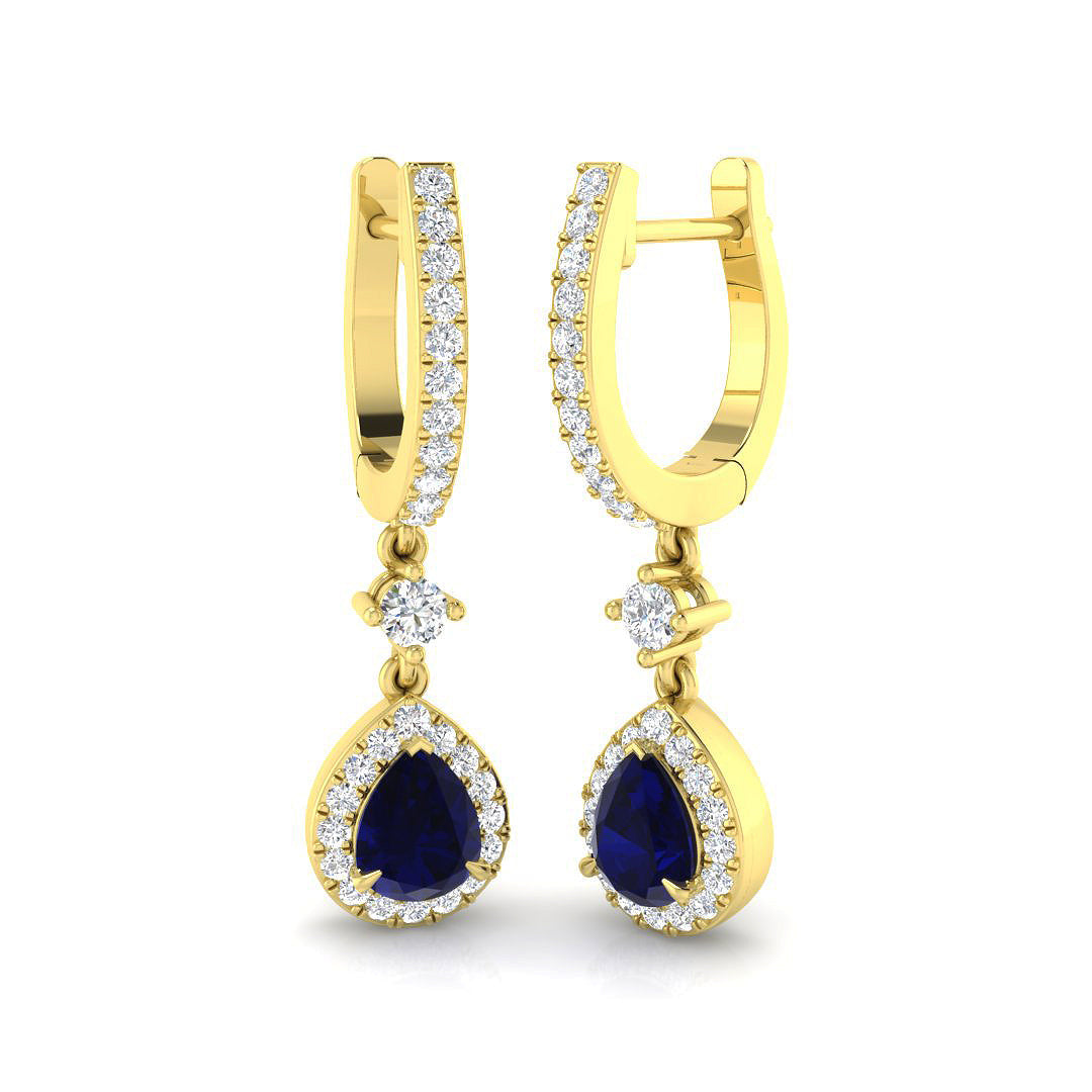 1.25 Ct Blue Sapphire Diamond Hoop Earrings in 10K/14K gold and platinum with certified lab-grown or natural diamonds