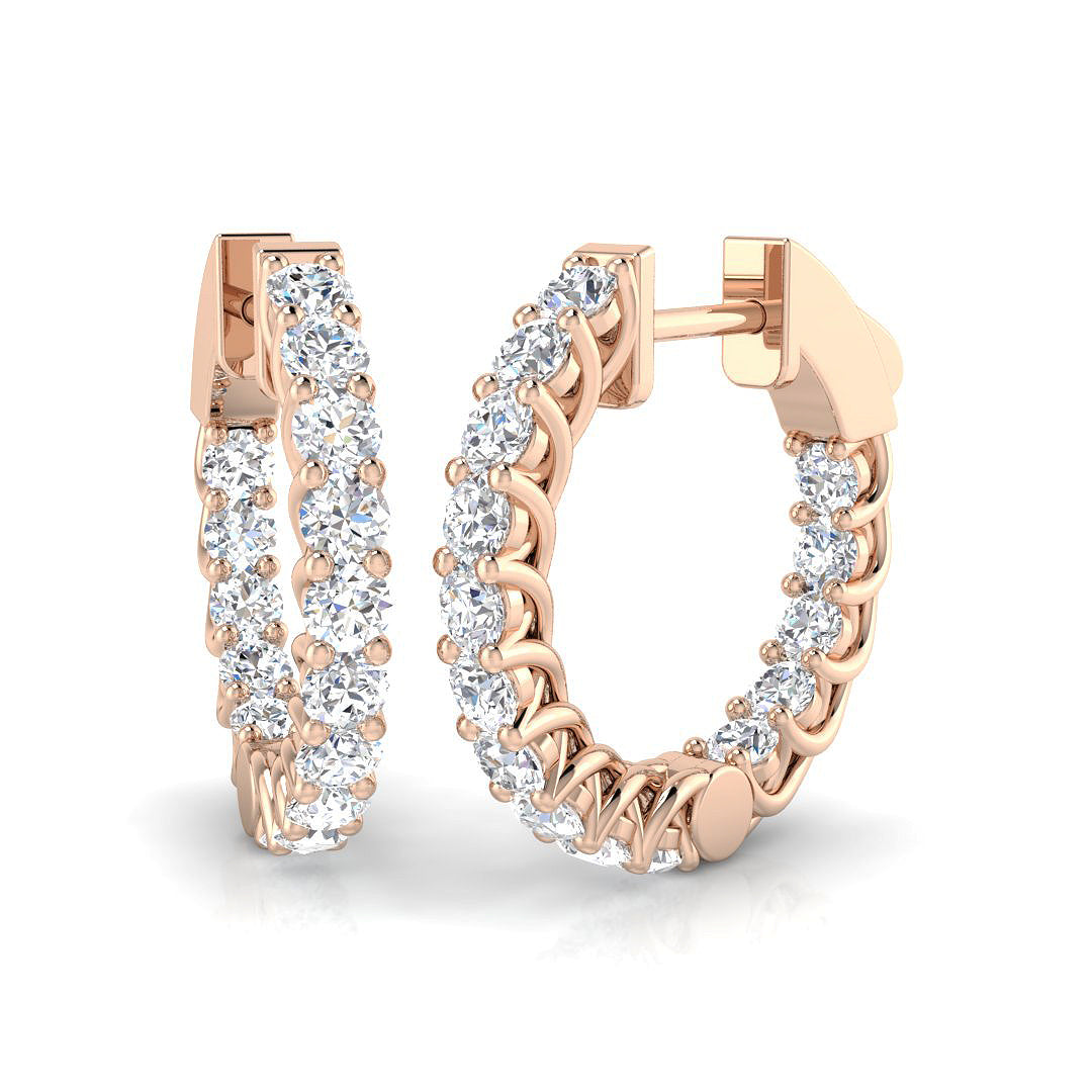 Luxury Round Diamond Hoop Earrings 1.25 in 10K/14K gold and platinum with certified lab-grown or natural diamonds