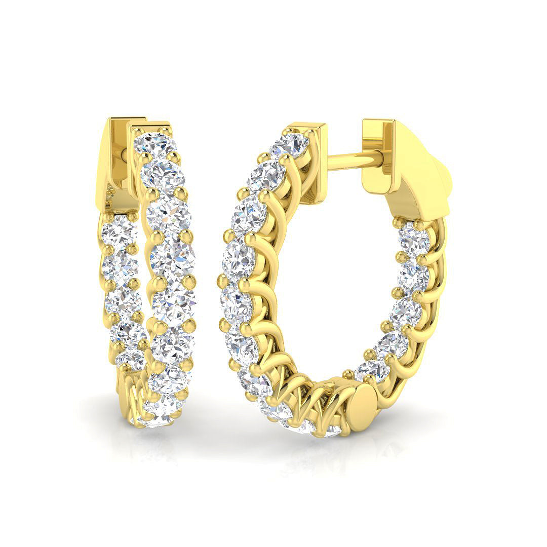 Luxury Round Diamond Hoop Earrings 1.25 in 10K/14K gold and platinum with certified lab-grown or natural diamonds