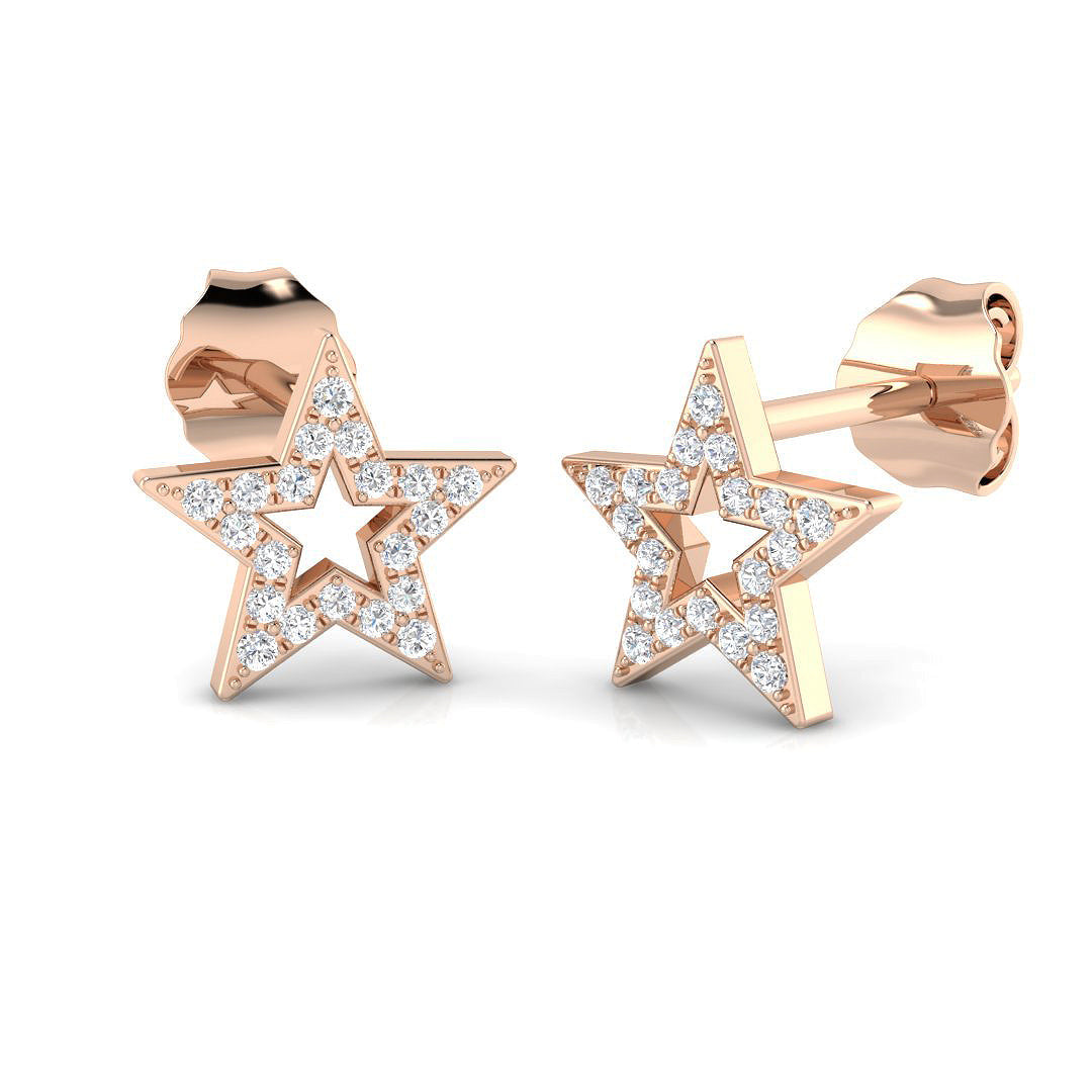 Stud Earrings with Open Star Diamond Pavé - 9kt Solid in 10K/14K gold and platinum with certified lab-grown or natural diamonds