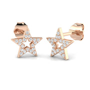 Stud Earrings with Open Star Diamond Pavé - 9kt Solid in 10K/14K gold and platinum with certified lab-grown or natural diamonds