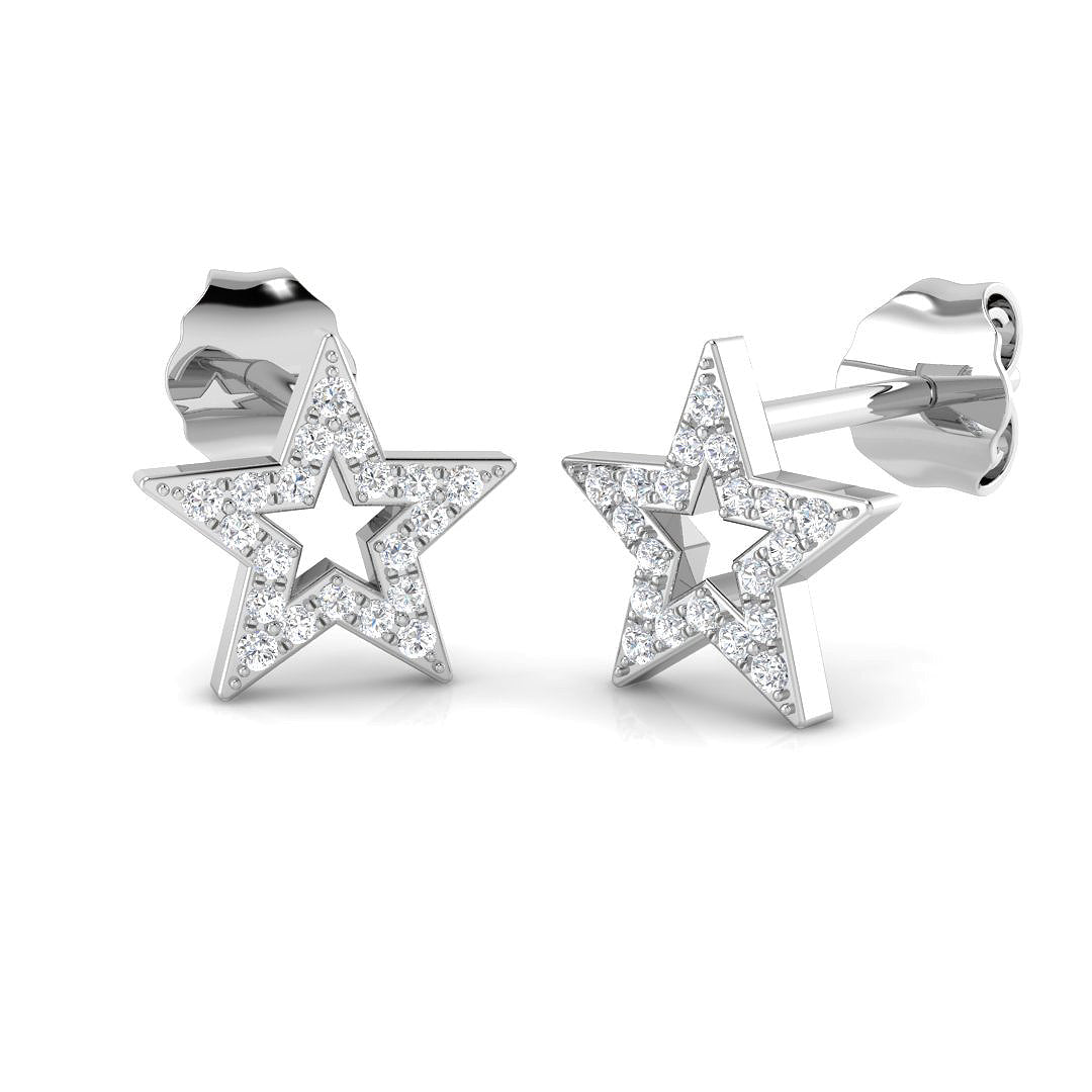 Stud Earrings with Open Star Diamond Pavé - 9kt Solid in 10K/14K gold and platinum with certified lab-grown or natural diamonds