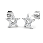 Stud Earrings with Open Star Diamond Pavé - 9kt Solid in 10K/14K gold and platinum with certified lab-grown or natural diamonds