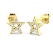 Stud Earrings with Open Star Diamond Pavé - 9kt Solid in 10K/14K gold and platinum with certified lab-grown or natural diamonds