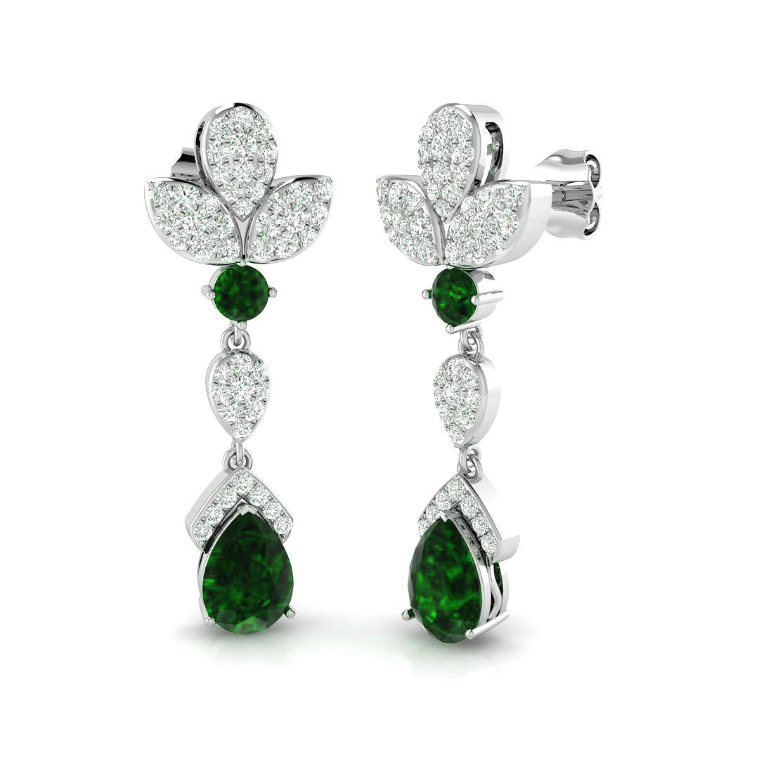 Teardrop Emerald Diamond Drop Earrings in 10K/14K gold and platinum with certified lab-grown or natural diamonds