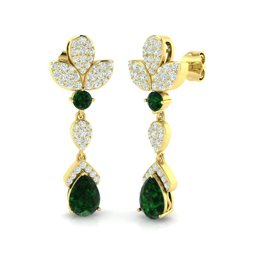 Teardrop Emerald Diamond Drop Earrings in 10K/14K gold and platinum with certified lab-grown or natural diamonds